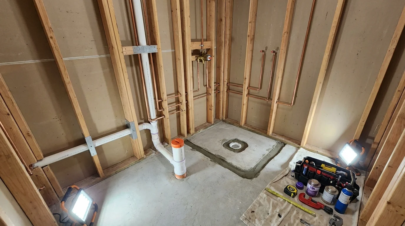 Bathroom rough-in plumbing during remodel by Johns Plumbing LLC in Blairsville