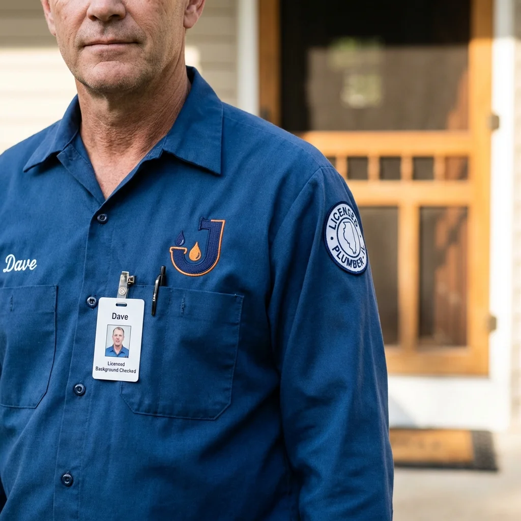 Licensed plumber showing ID badge in Blairsville, PA