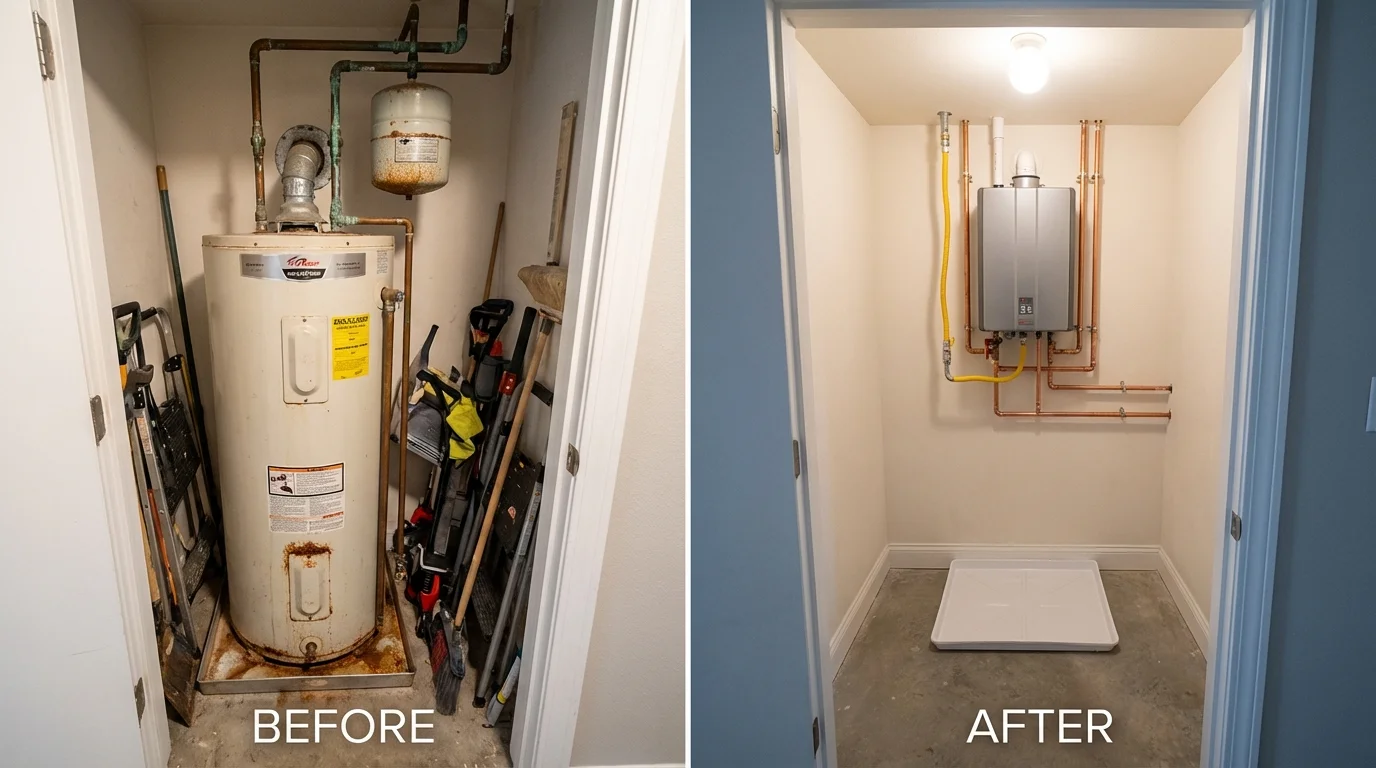 Tank water heater versus wall-mounted tankless unit comparison for Blairsville, PA homeowners