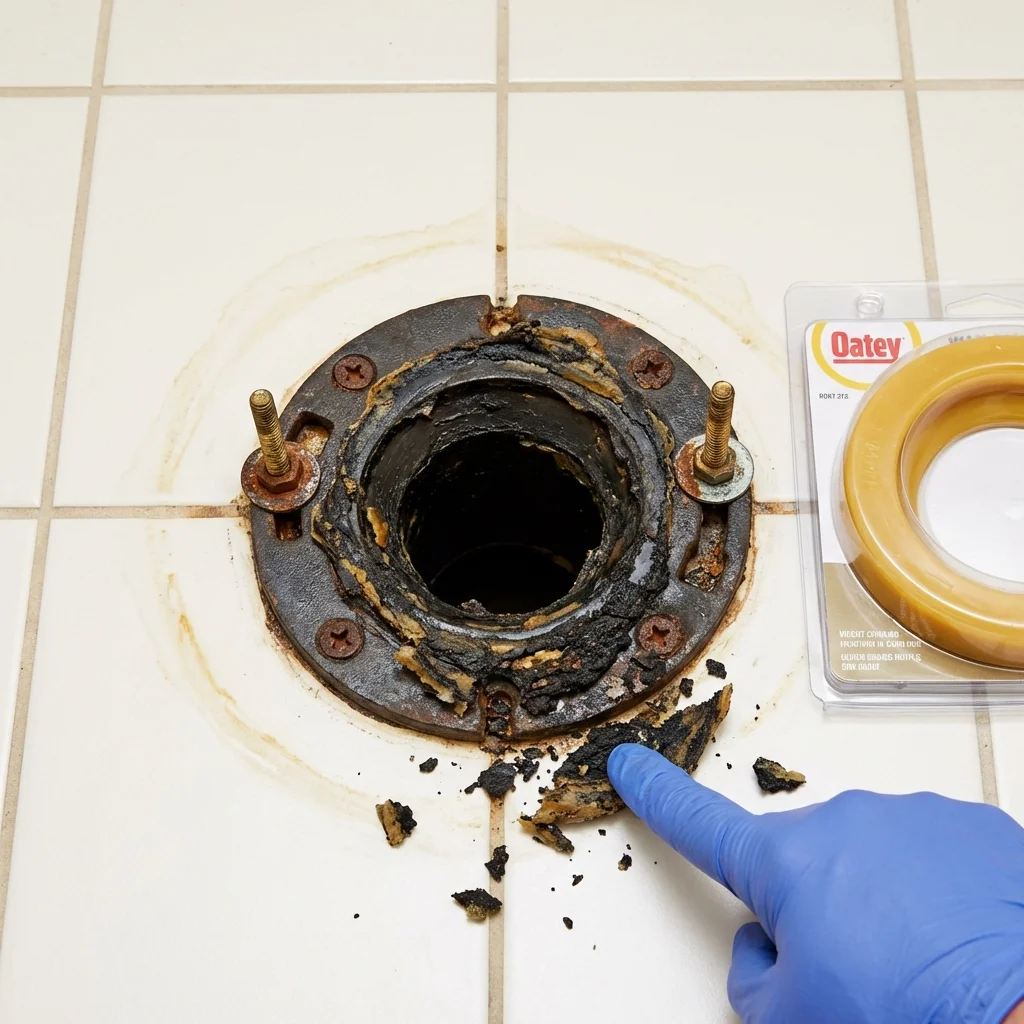 Failed wax ring showing water seepage at the base of a toilet in a Blairsville, PA home
