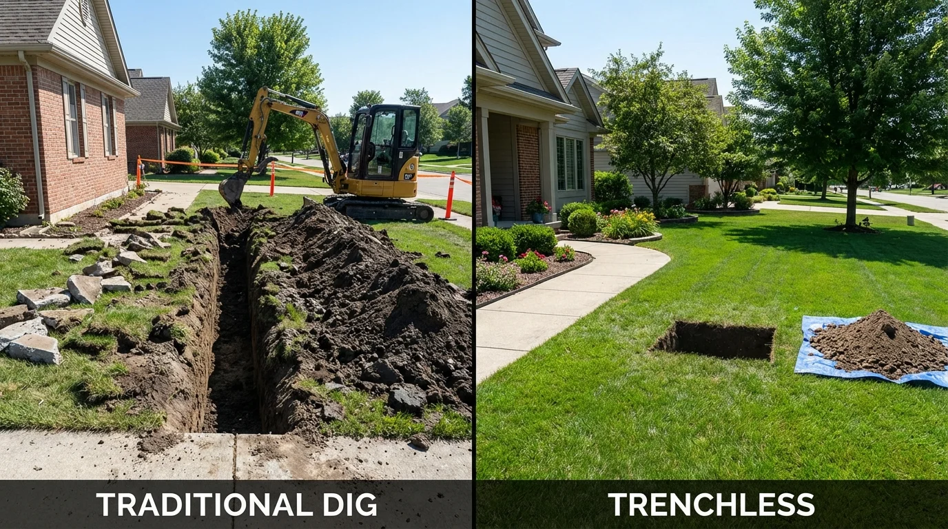 Trenchless sewer repair with minimal yard damage versus traditional excavation in Blairsville, PA